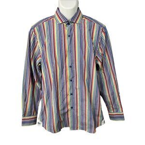 Max Lauren‎ Mens Shirt Medium Button Up Preppy Stripe long Sleeve Career Office